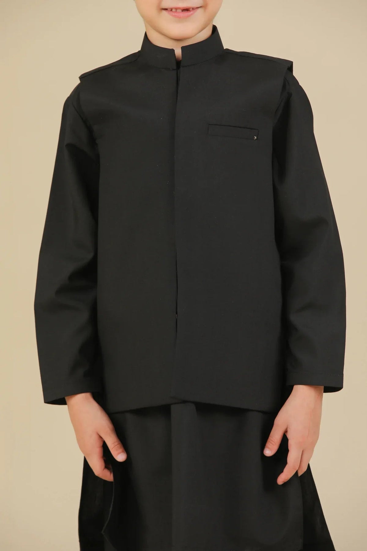 Midnight Black Kurta Trouser with Blended Waistcoat - Kids