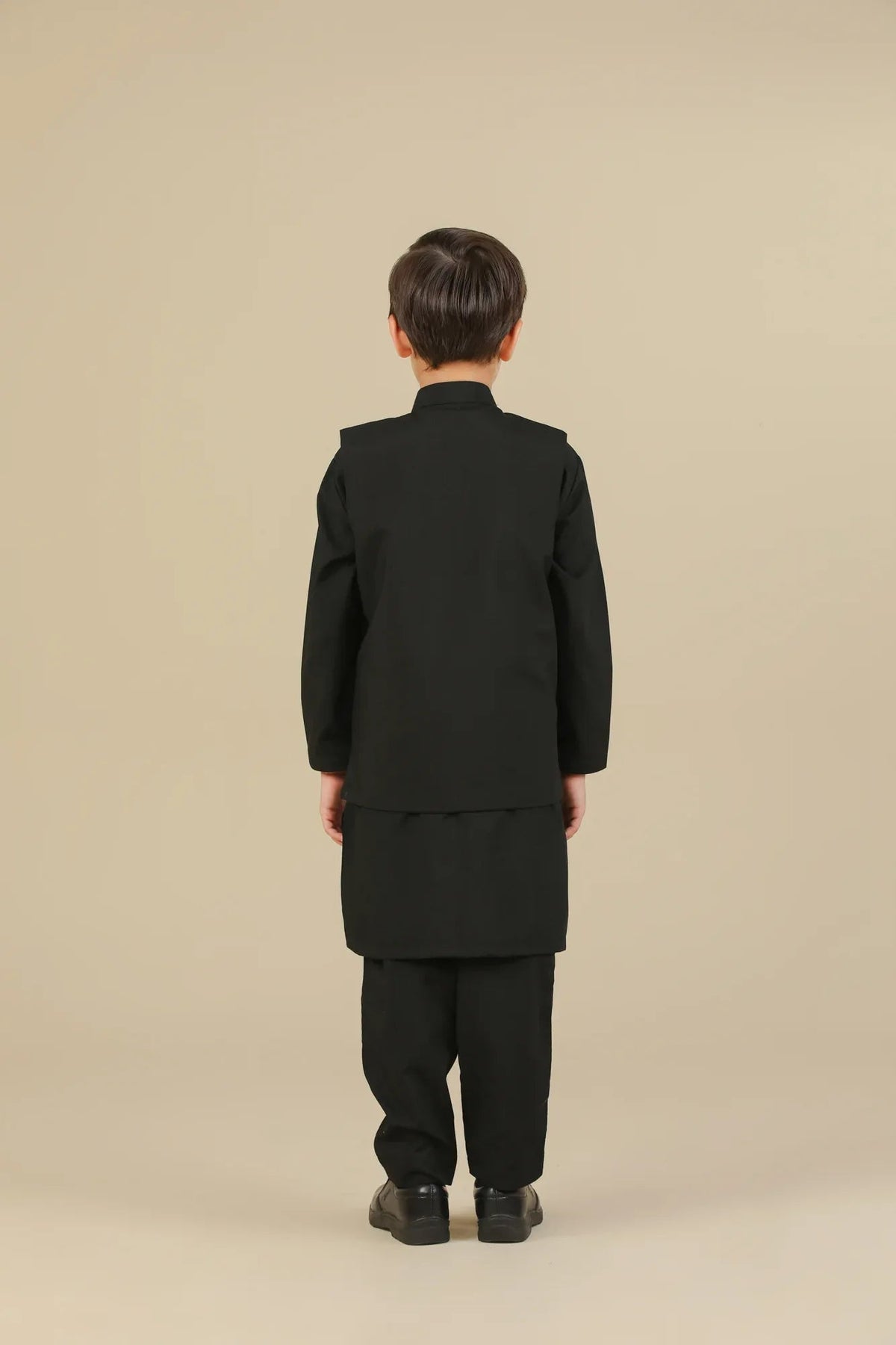 Midnight Black Kurta Trouser with Blended Waistcoat - Kids