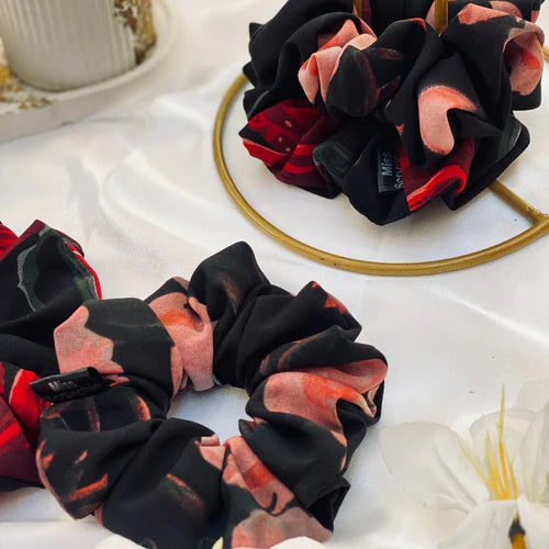 Pink Rose - Printed Scrunchie - 1 piece - Miss Scrunchie