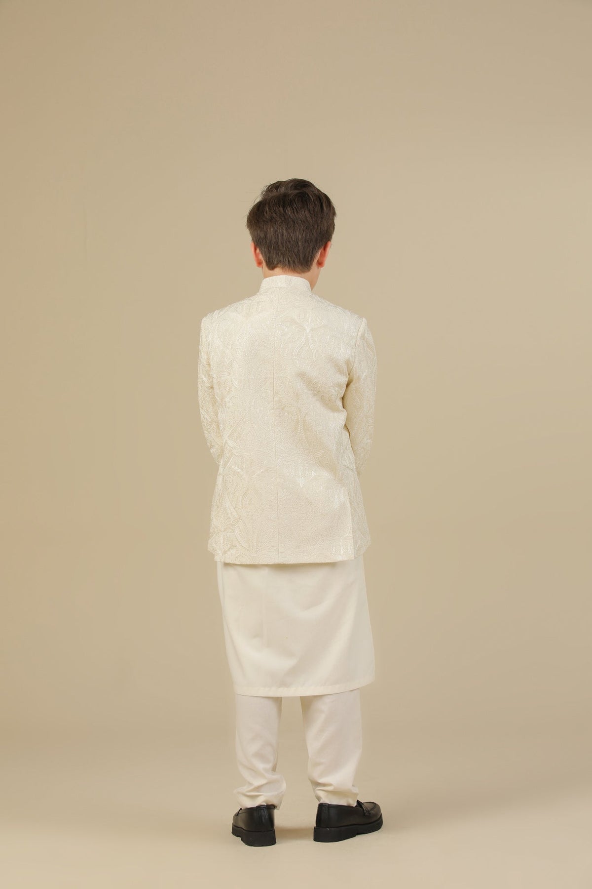 Bosky White Cross Stitched Embroidered Prince Coat - Kids