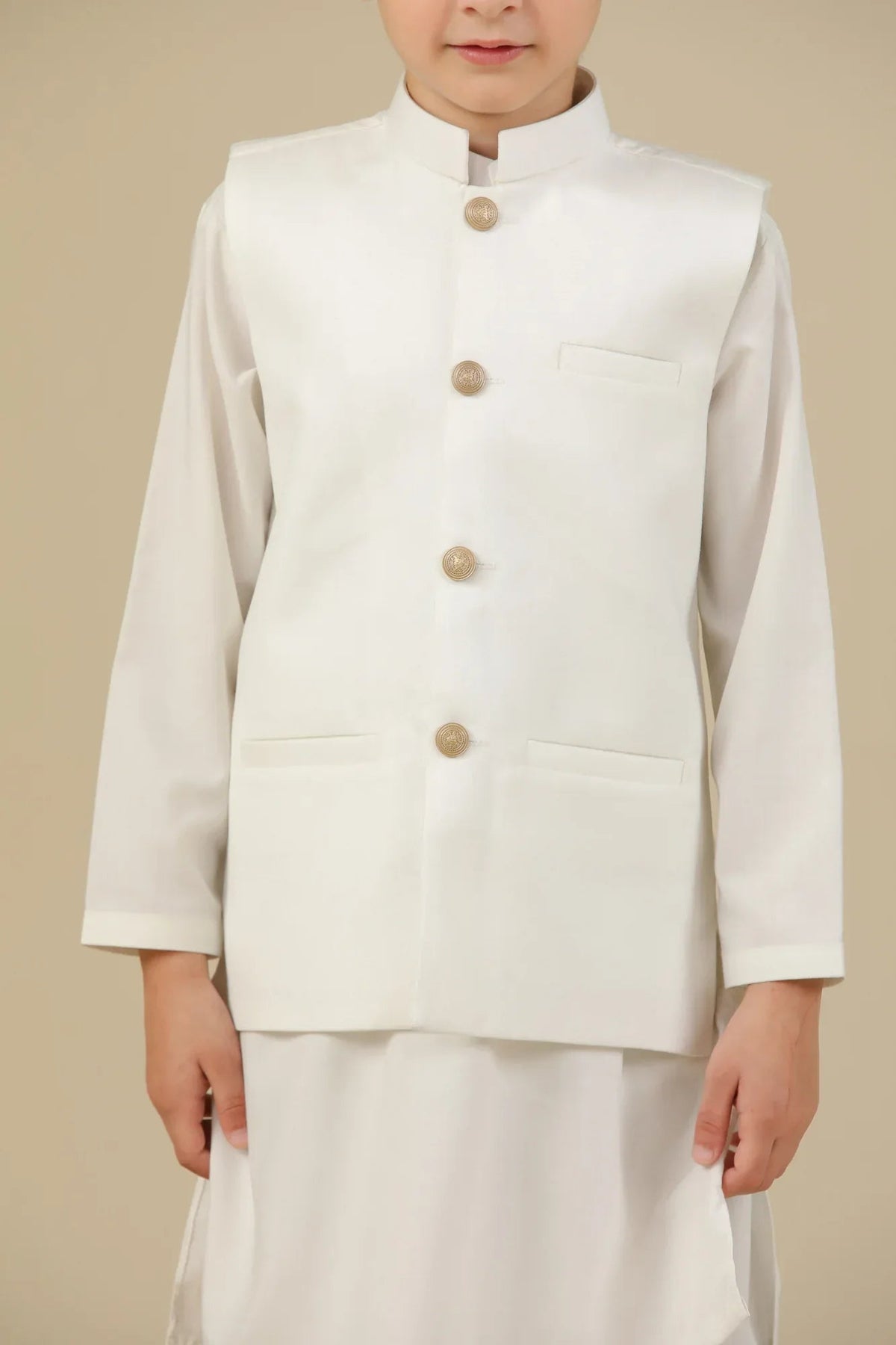Off White Suiting Waistcoat - Straight Cut Buttoned  - Kids