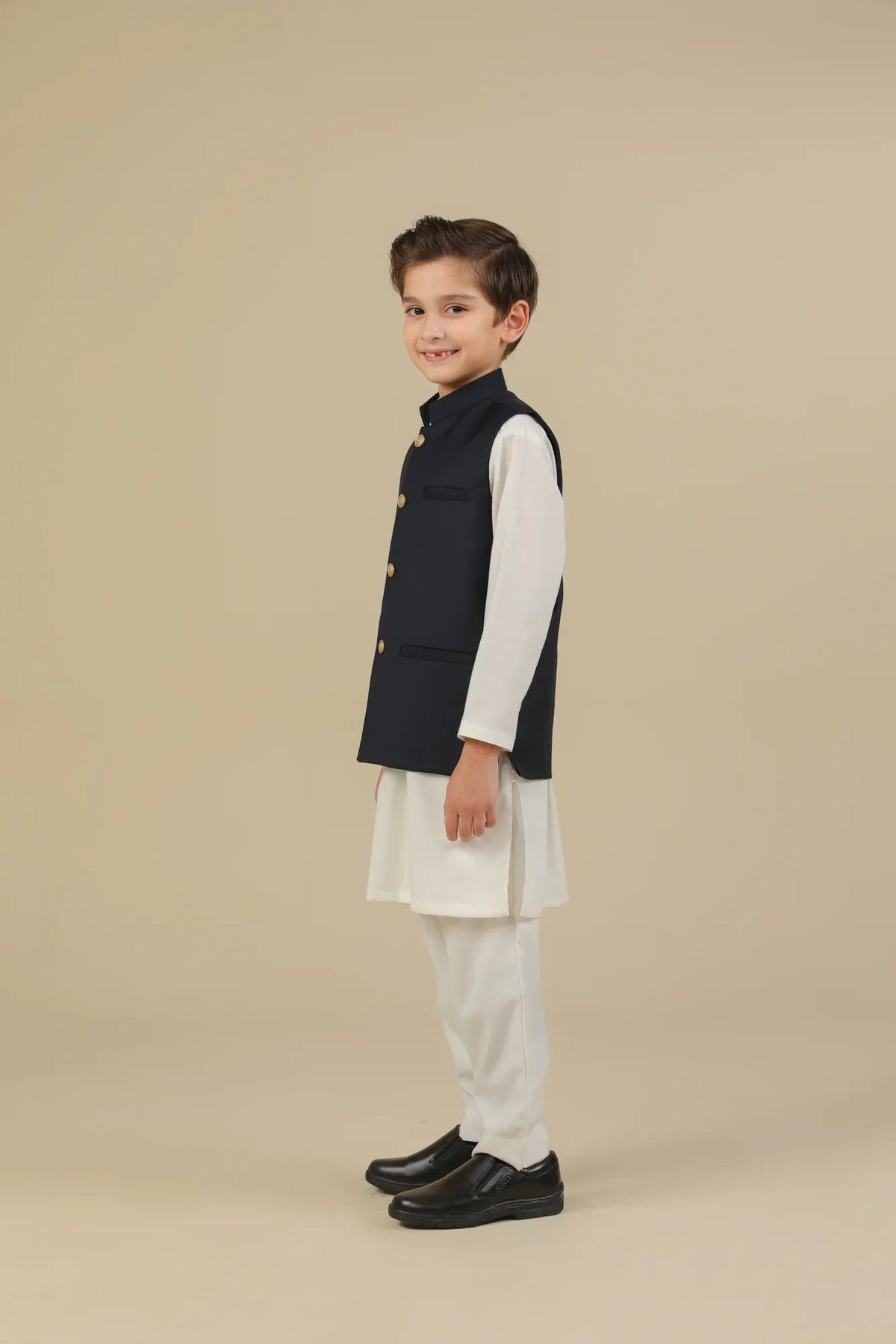 Navy Blue Suiting Waistcoat - Straight Cut Buttoned - Kids