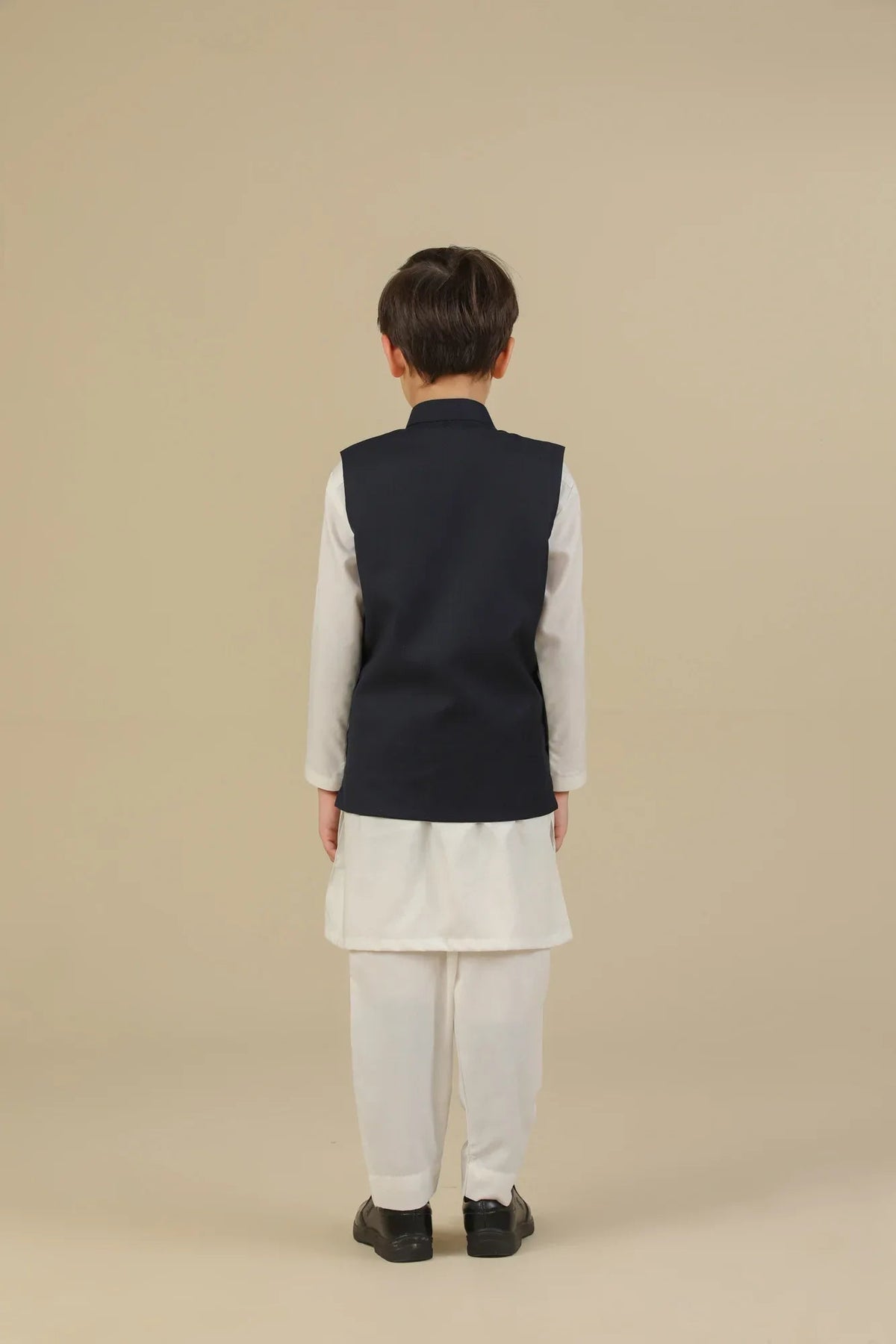 Off White Kurta Trouser with Blue Suiting Waistcoat - Straight Cut - Kids