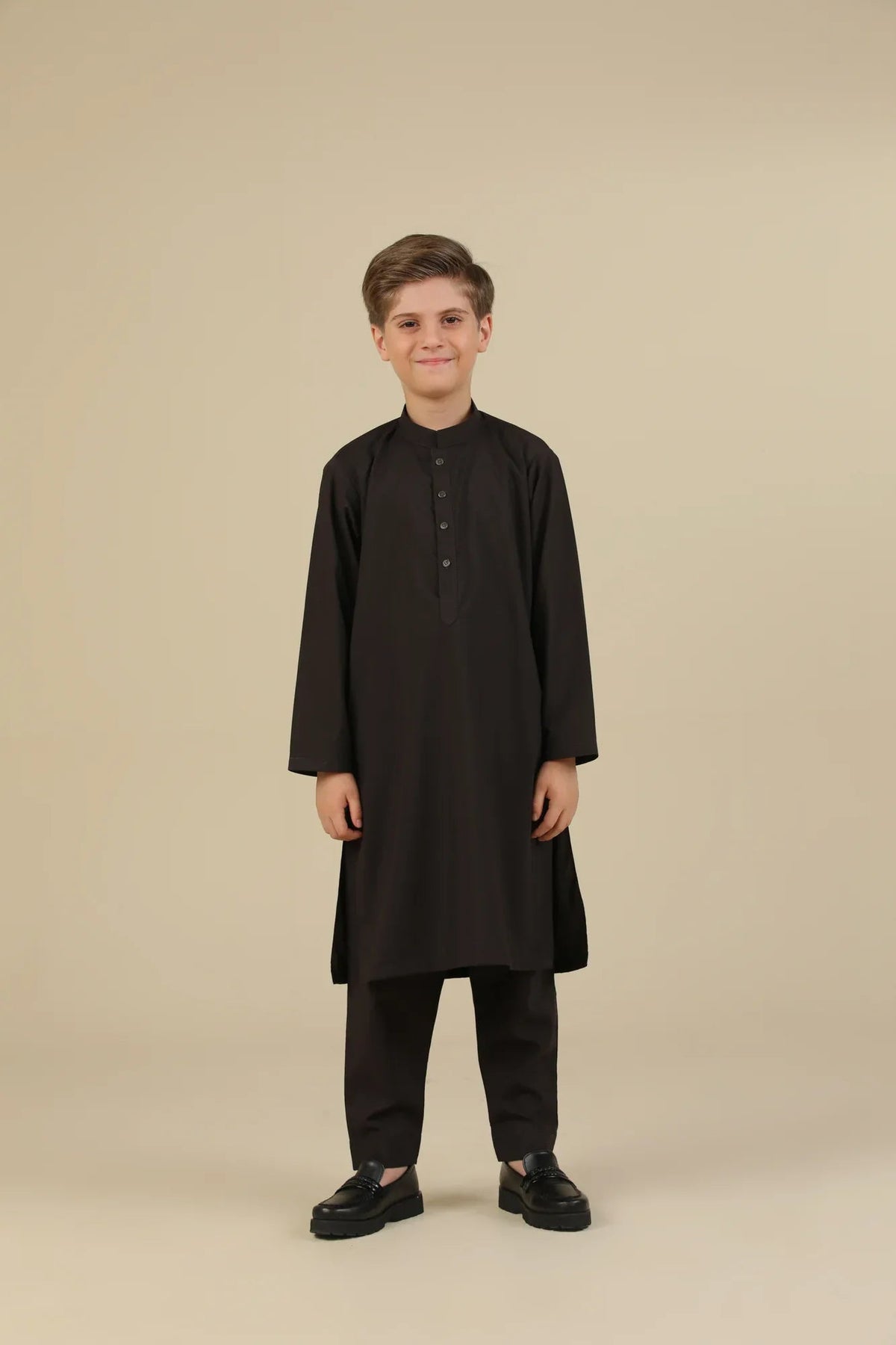 Dark Brown Blended Kurta Trouser - Kids