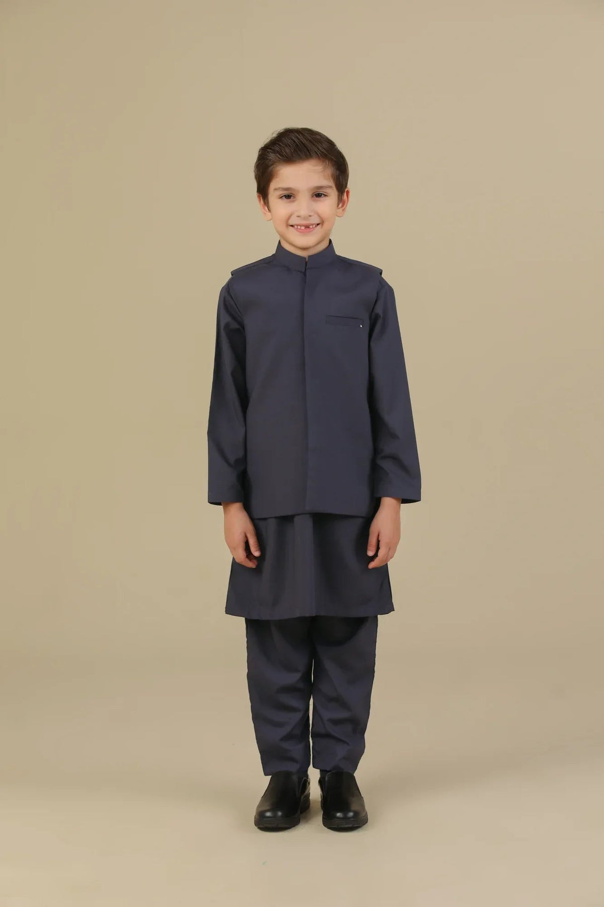 Deep Burgundy Kurta Trouser with Blended Waistcoat - Kids