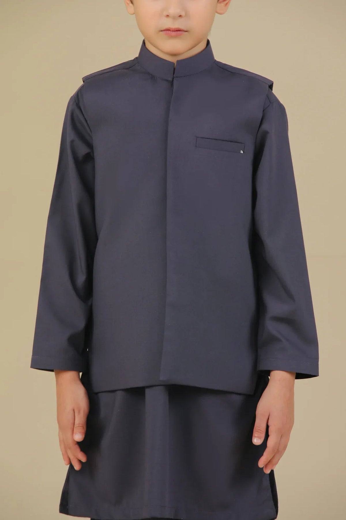 Deep Burgundy Kurta Trouser with Blended Waistcoat - Kids