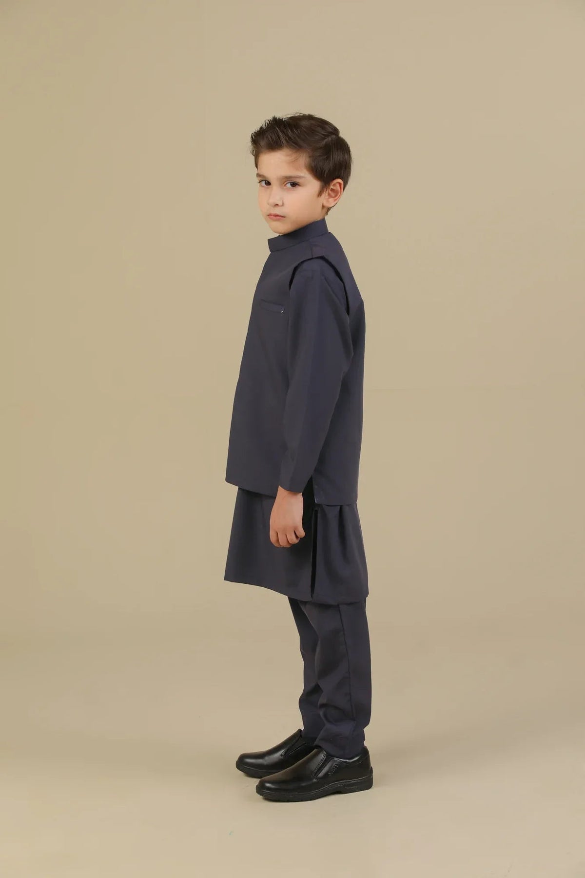 Deep Burgundy Kurta Trouser with Blended Waistcoat - Kids