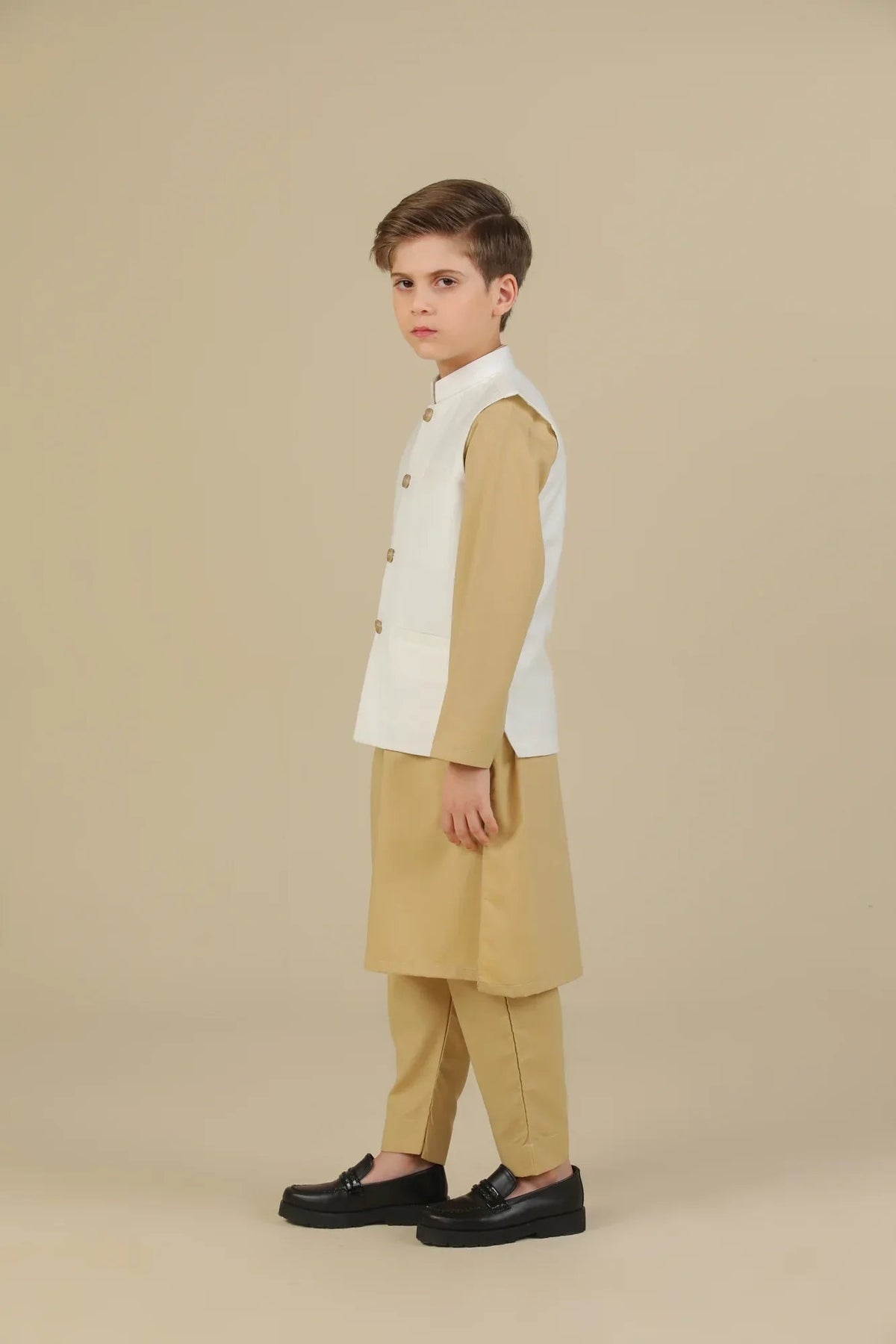 Ivory Kurta Trouser with Off White Suiting Waistcoat - Straight Cut - Kids