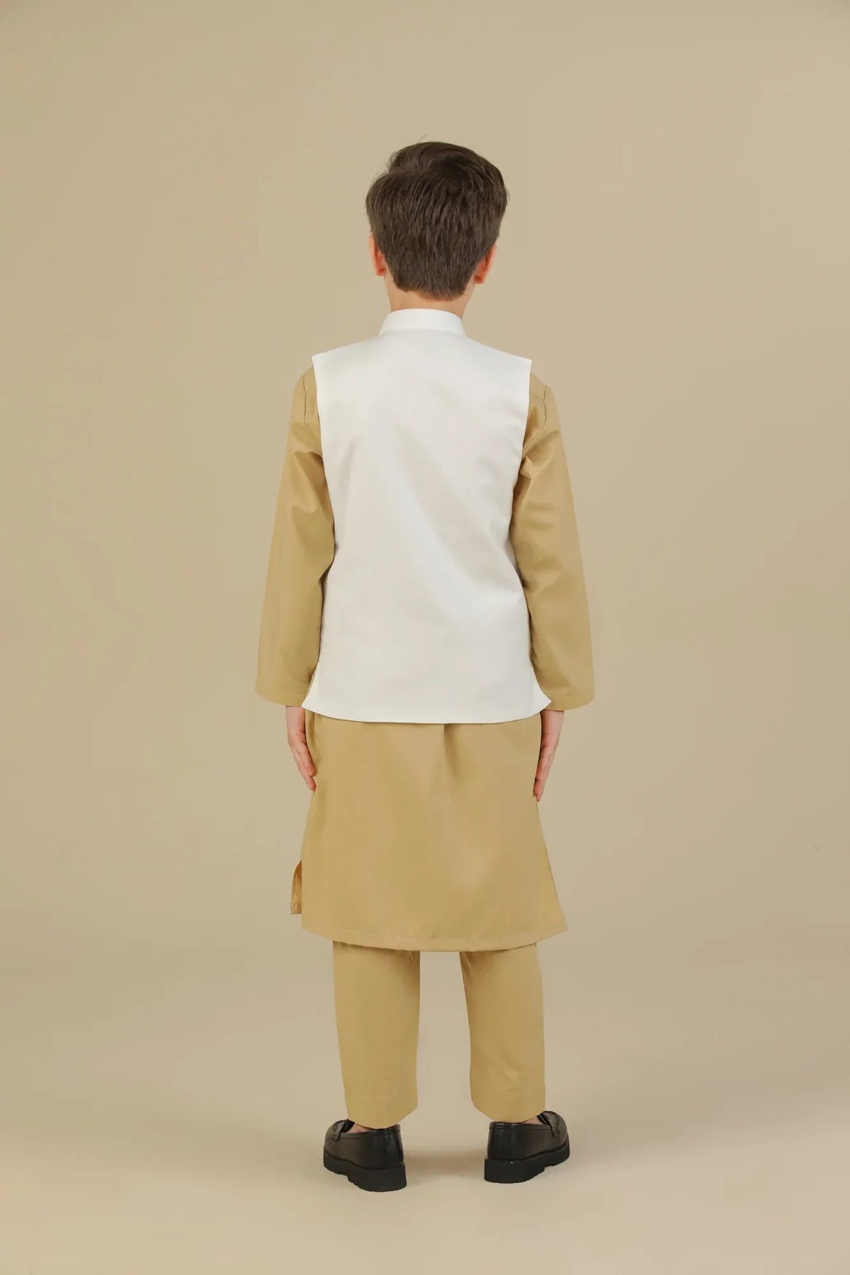 Ivory Kurta Trouser with Off White Suiting Waistcoat - Straight Cut - Kids