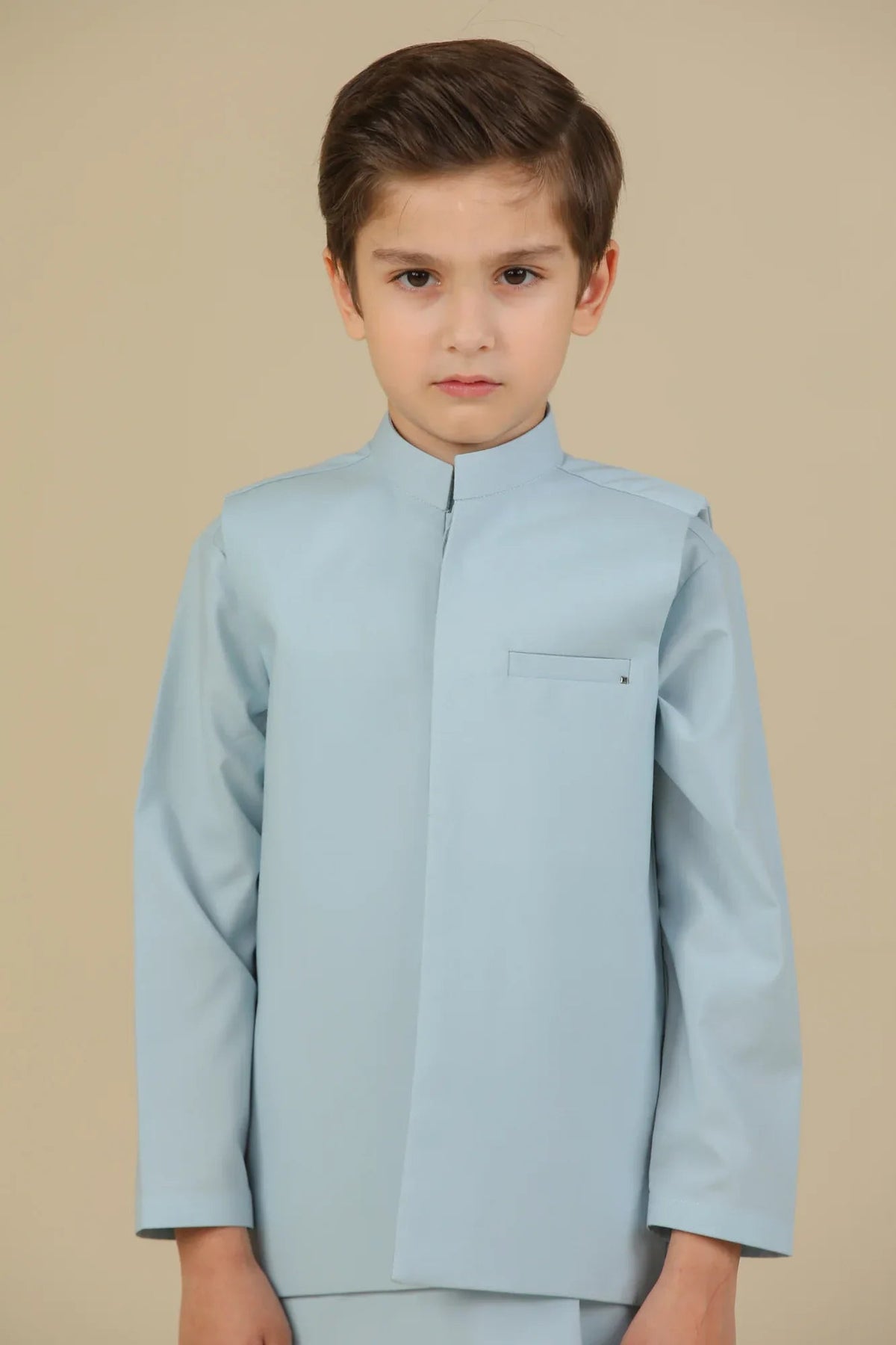 Sky Blue Kurta Trouser with Blended Waistcoat - Kids