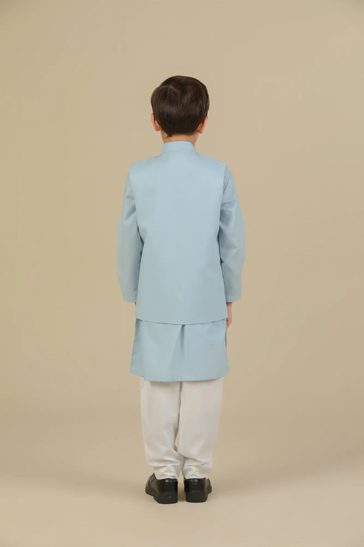 Sky Blue Kurta Trouser with Blended Waistcoat - Kids