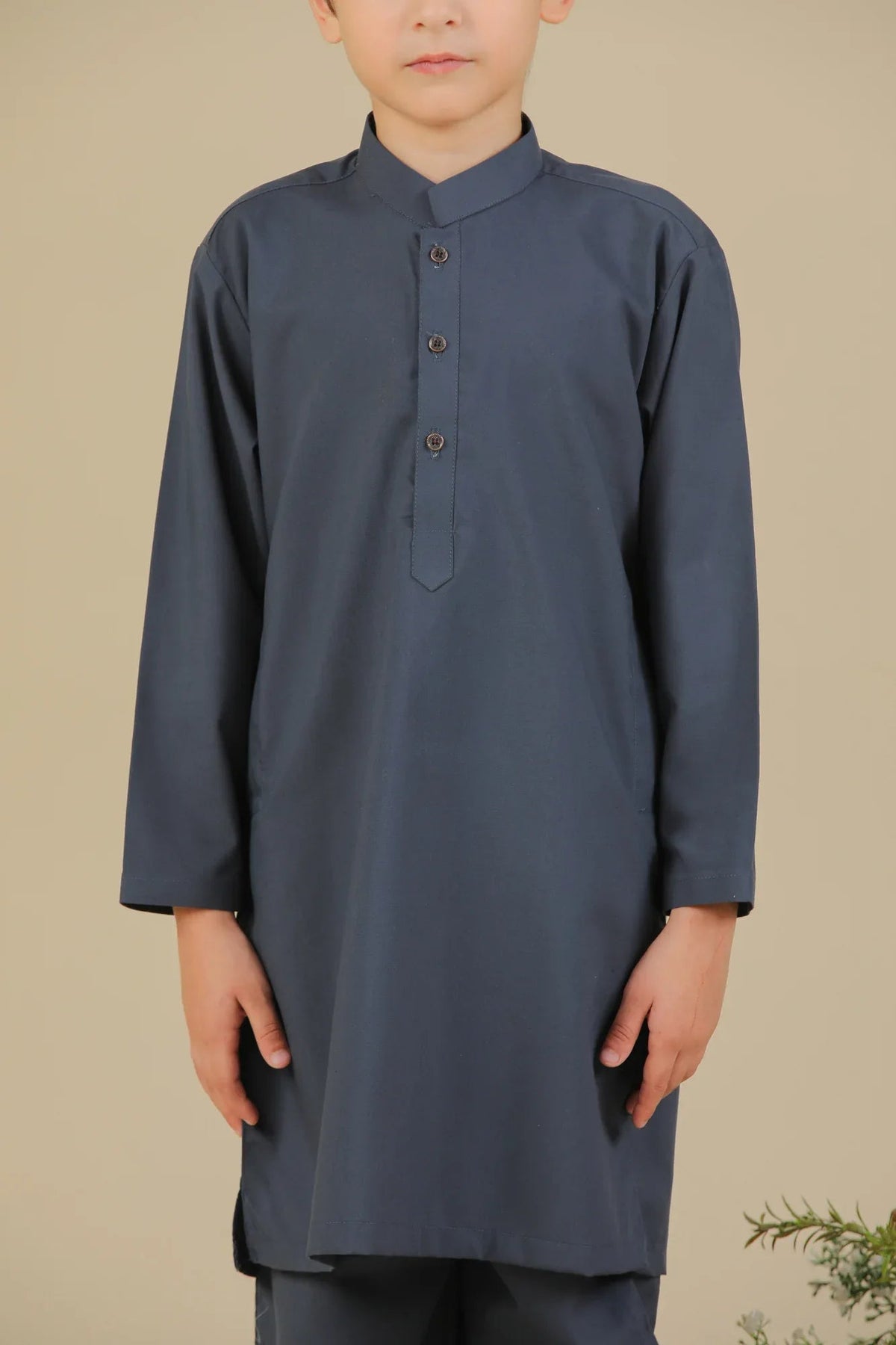 Charcoal Grey Blended Kurta Trouser - Kids