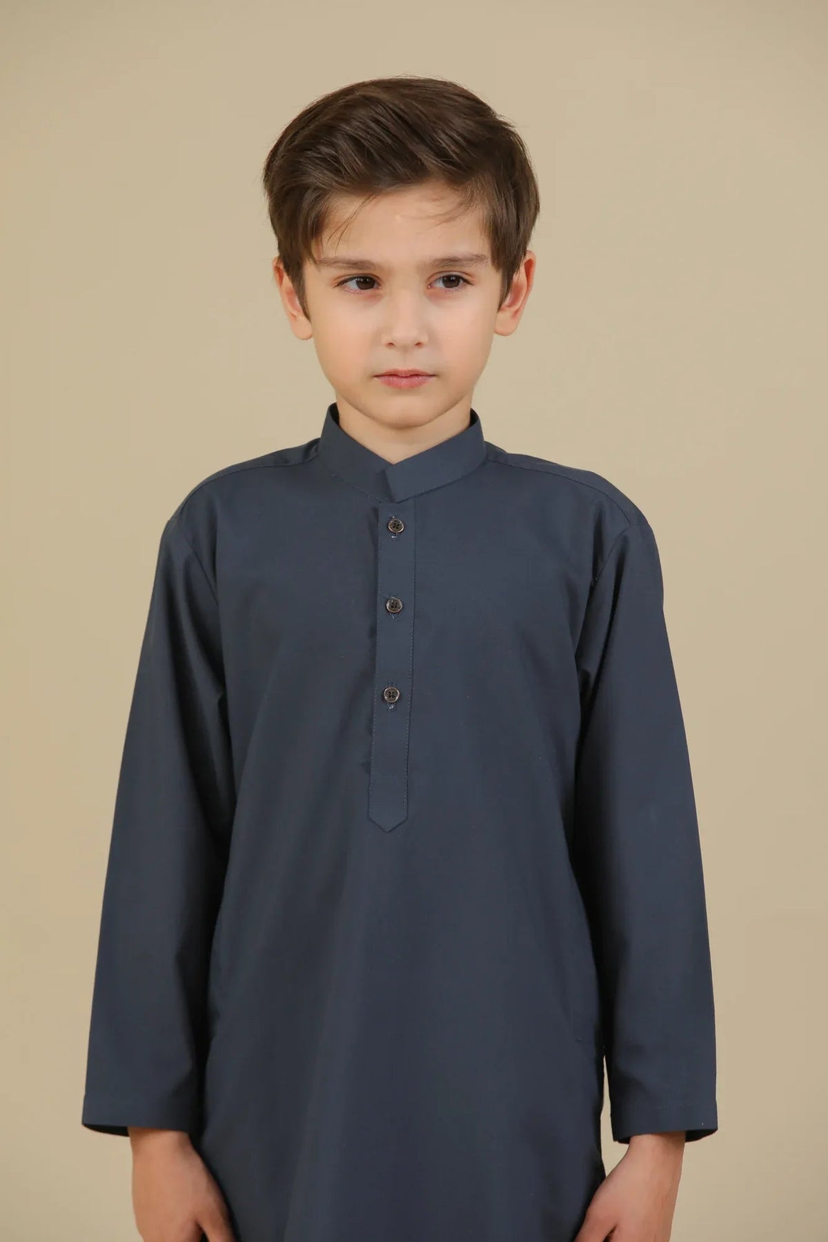 Charcoal Grey Blended Kurta Trouser - Kids