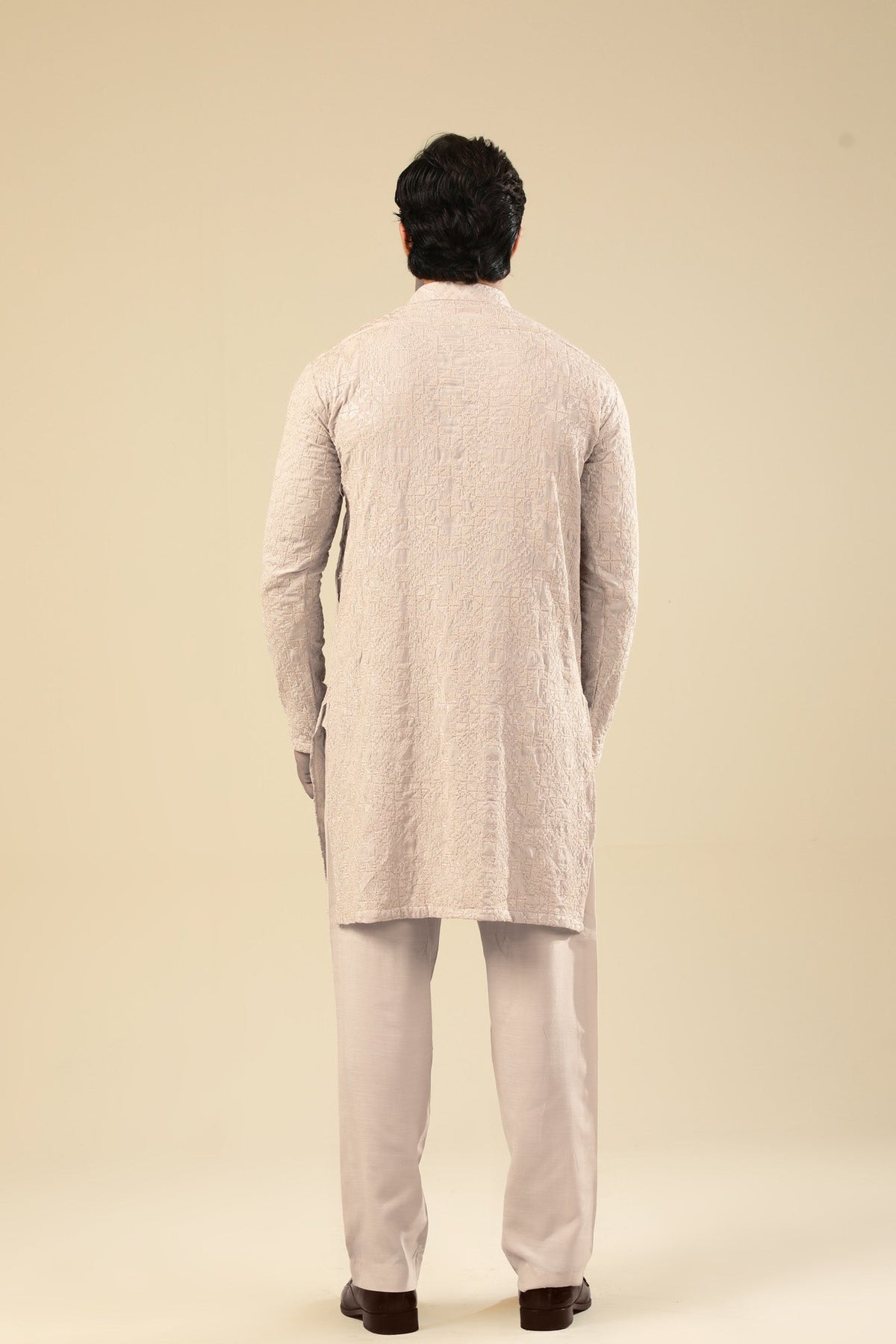 Tabir - Beige Raw Silk Embroidered Kurta Trouser - Men