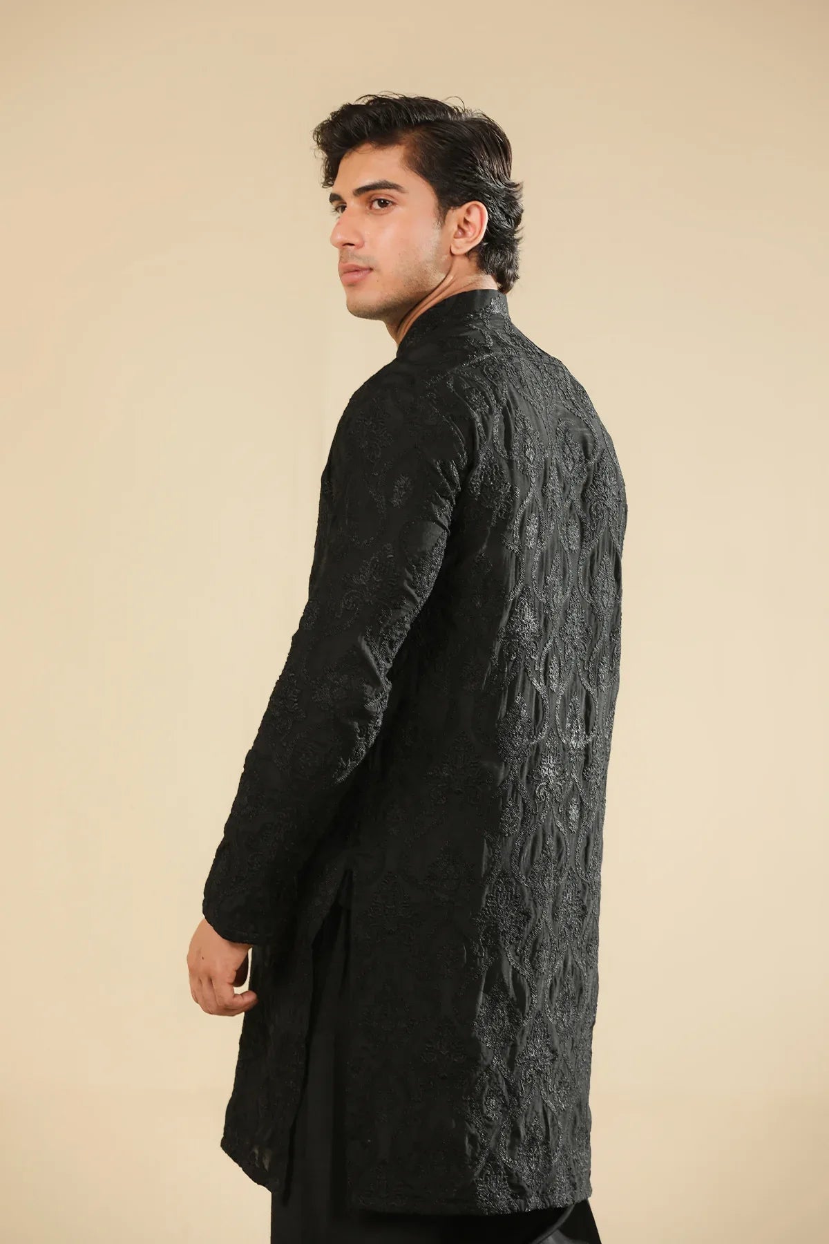 Zauq - Black Embroidered Kurta Trouser - Men