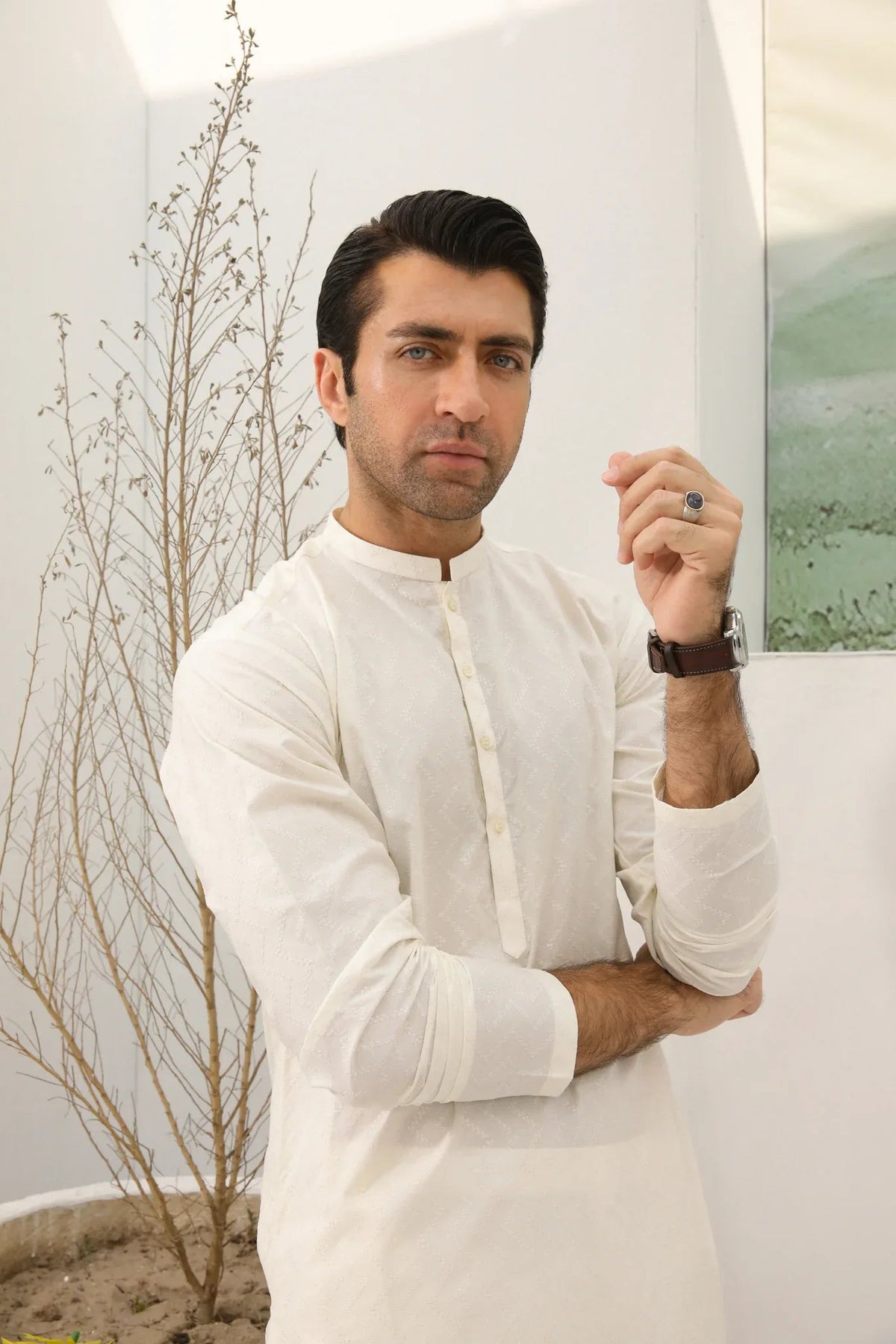 Bosky White Cotton Embroidered Kurta Trouser - Men