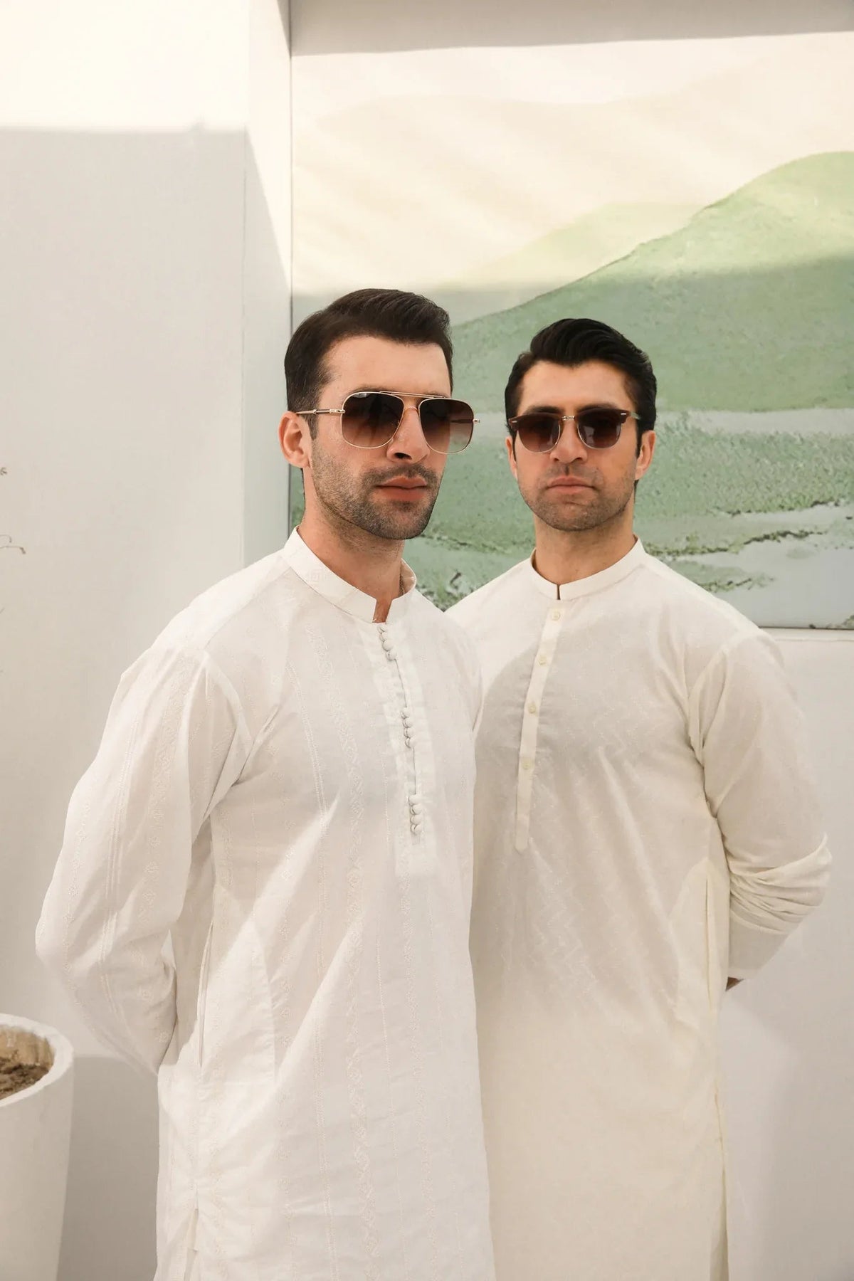Bosky White Cotton Embroidered Kurta Trouser - Men