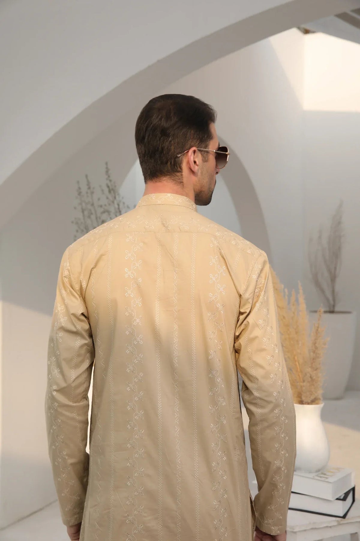 Ivory Skin Cotton Embroidered Kurta Trouser - Men