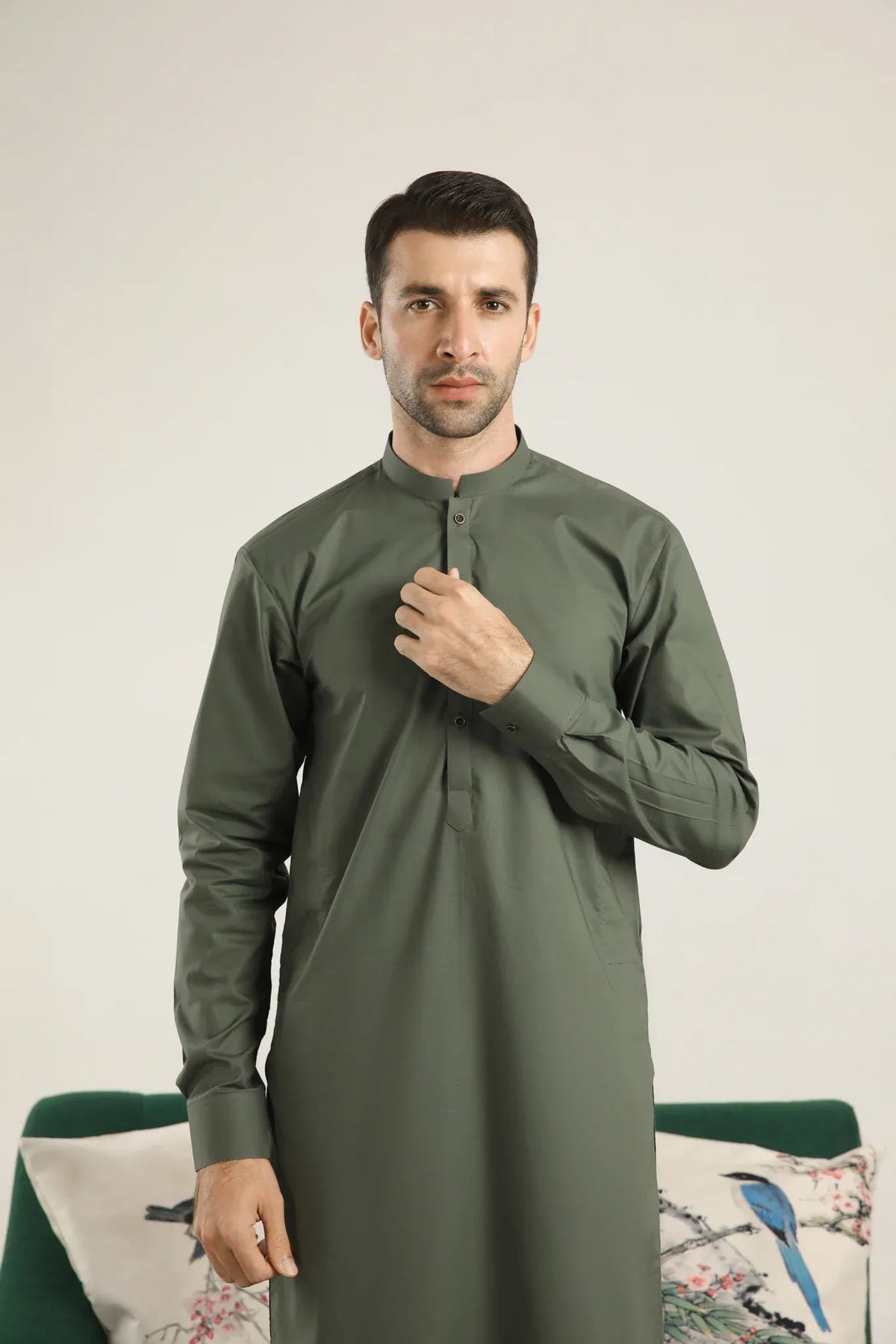 Army Green Soft Cotton Kurta Trouser - Men