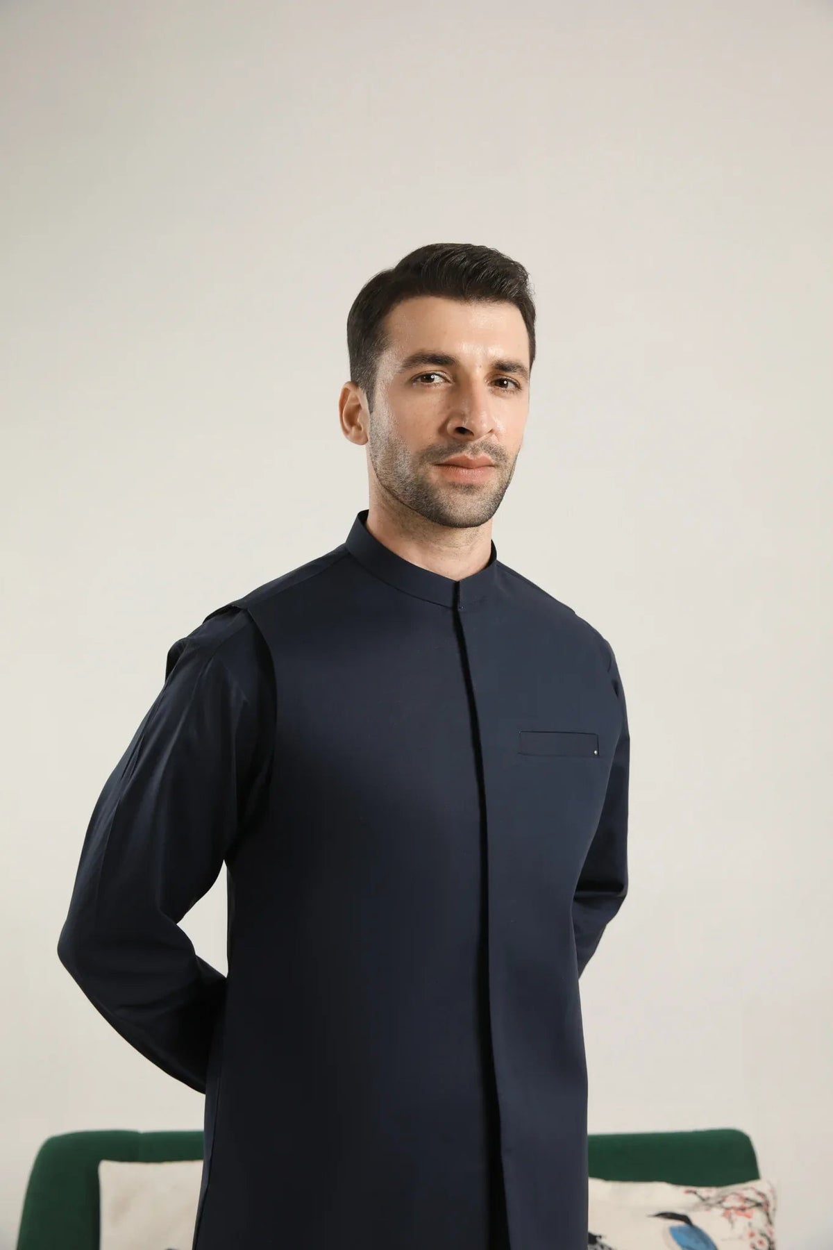 Dark Navy Blue Soft Cotton Kurta Shalwar with Waistcoat - Men