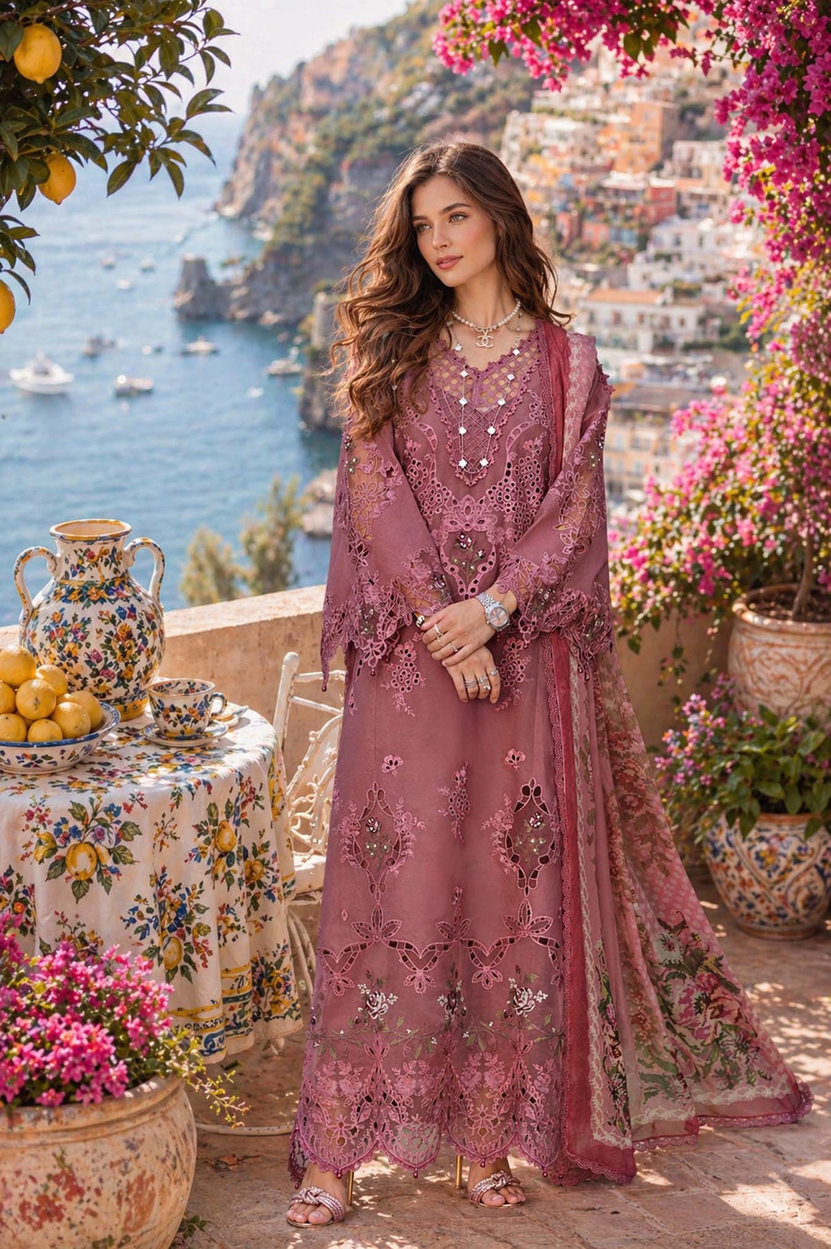 Noor by Saadia Asad | Luxury Eid Schiffli Laserkari 26 | D1 -Rosé Allure