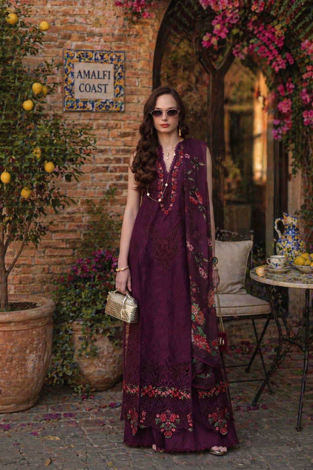 Noor by Saadia Asad | Luxury Eid Schiffli Laserkari 26 | D10 -Plum Royal