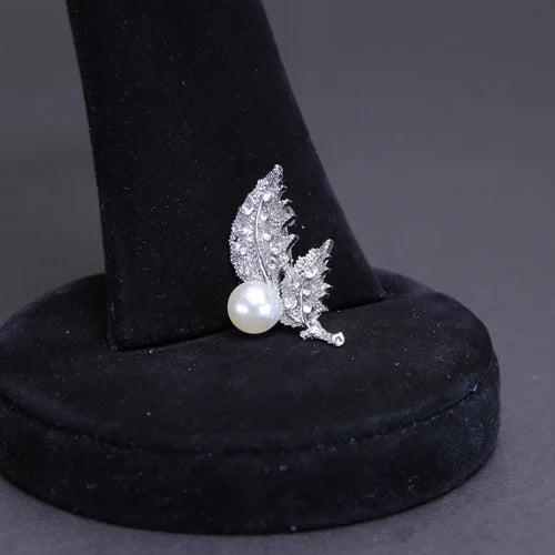 Zaywer| White Pearl Leaf silver Coating Scarf Pin 489 - Zaywer