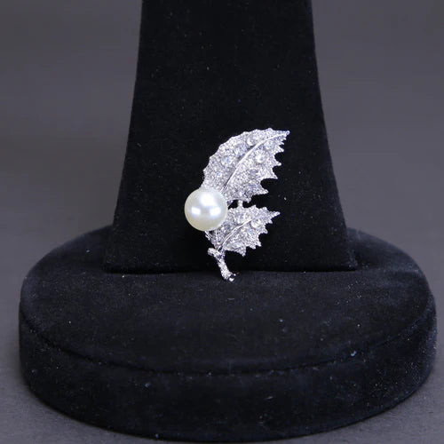 Zaywer| White Pearl Leaf silver Coating Scarf Pin 489 - Zaywer