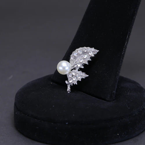 Zaywer| White Pearl Leaf silver Coating Scarf Pin 489 - Zaywer