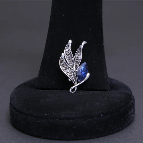 Zaywer| Blue Stone Three leaf Silver Coating Scarf Pin 493 - Zaywer