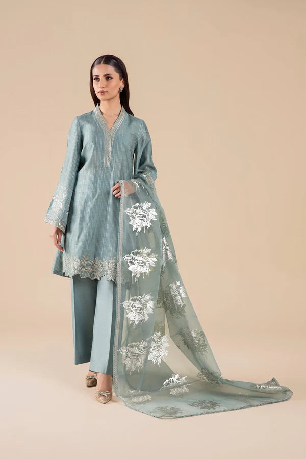 Maria B | Basics RTW | 3 Pc Embroidered Two Tone Lurex Silk Suit | MB-FS25-28