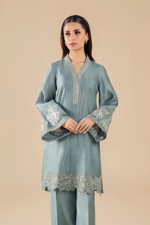 Maria B | Basics RTW | 3 Pc Embroidered Two Tone Lurex Silk Suit | MB-FS25-28