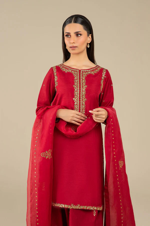 Maria B | Basics RTW | 3 Pc Embroidered Raw Silk Suit | MB-FS25-32