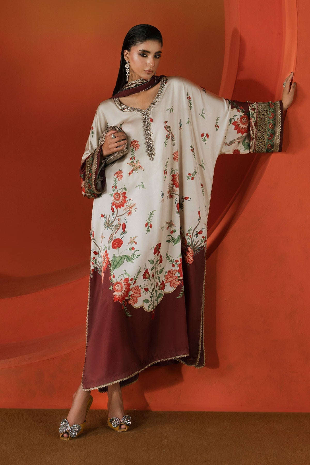 Maria B | Luxury Pret Pre Fall | MPS-EF26-03R1-Beige and Maroon