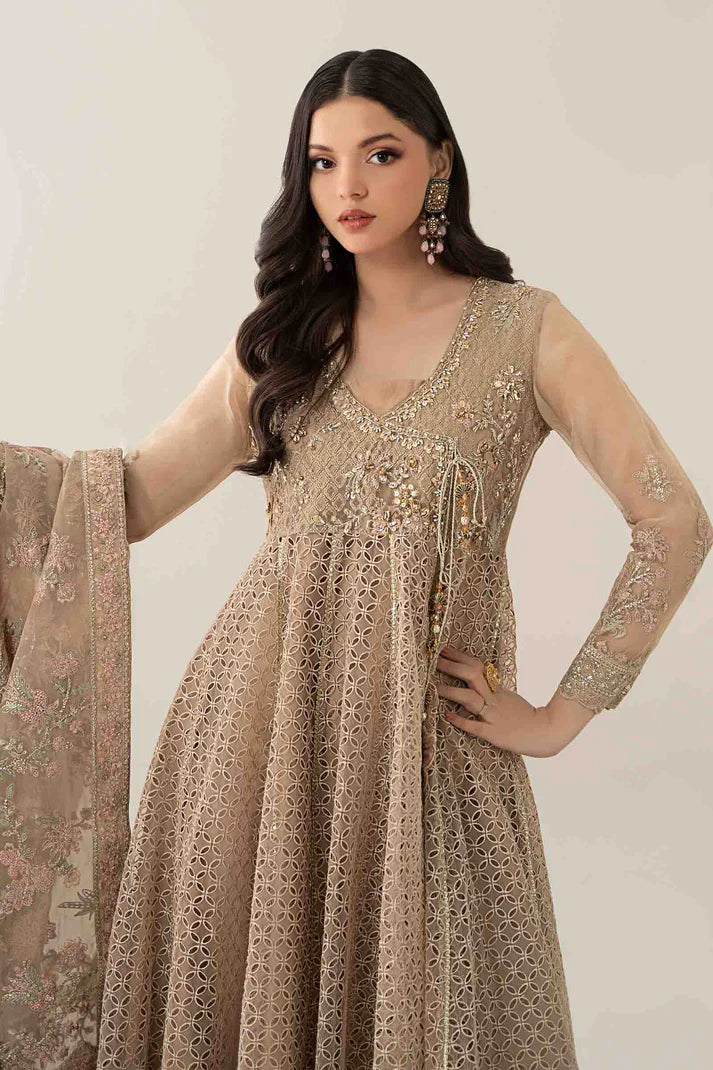 Maria B | Pre Fall Dresses | 3 Piece Embroidered Organza Suit Beige