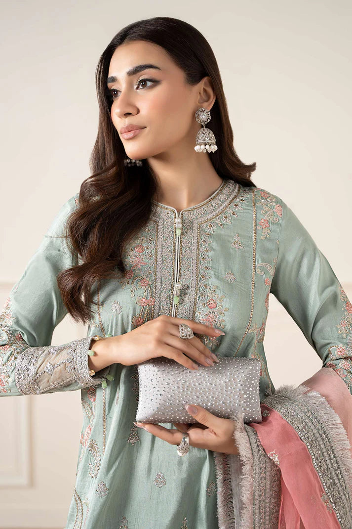Maria B | Pre Fall Dresses | 3 Piece Embroidered Raw Silk Suit Sea Green