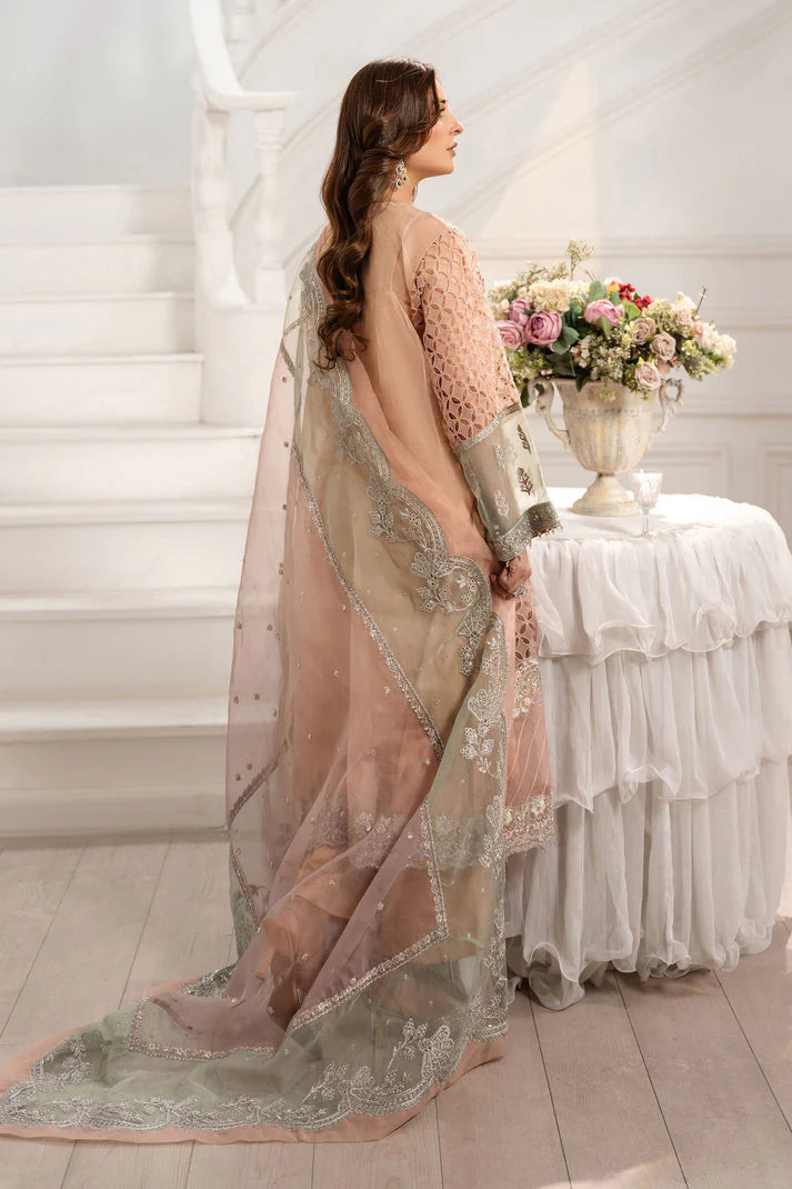 Maria B | Pre Fall Dresses | 3 Piece Embroidered Organza Suit Peach