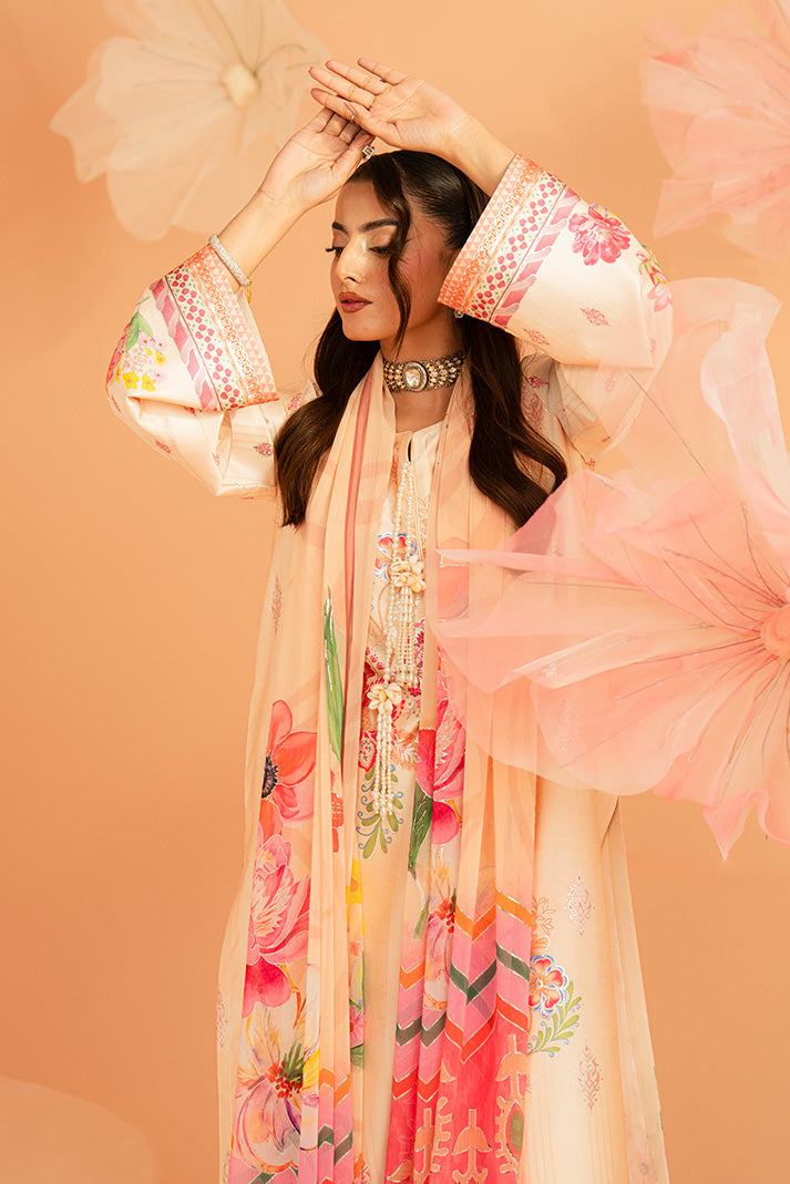 Imrozia Premium | Amelia Printed Silk | SP-152 Peach Étoile