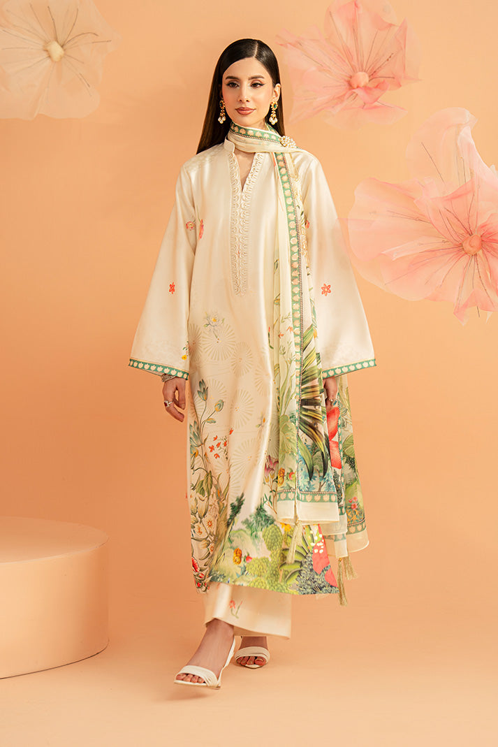 Imrozia Premium | Amelia Printed Silk | SP-153 Ivory Botanica