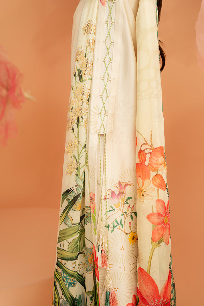 Imrozia Premium | Amelia Printed Silk | SP-153 Ivory Botanica