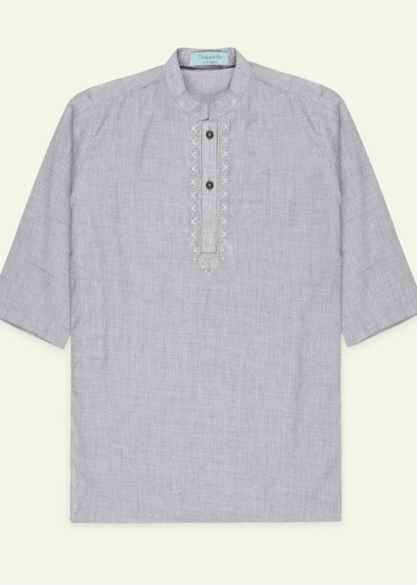 Boys Grey Embroidered Kurta Trouser Set - Ixample
