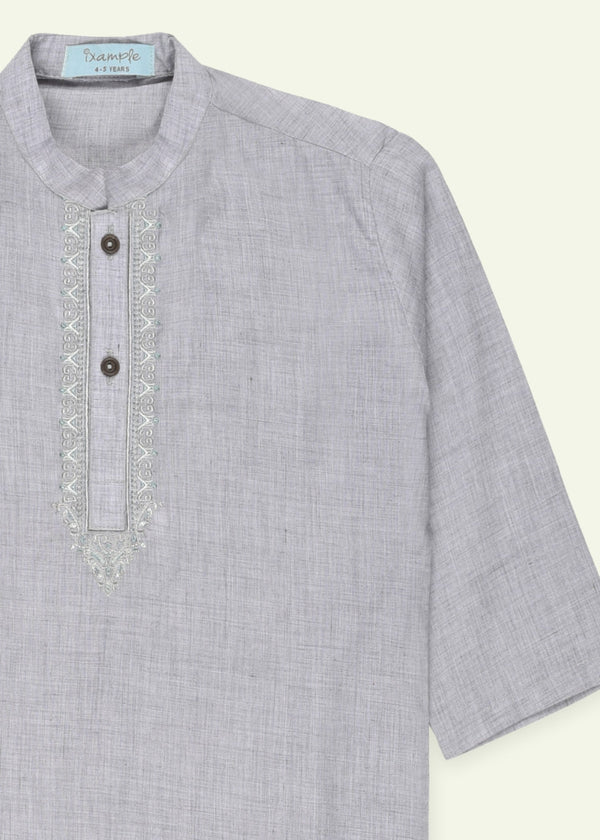 Boys Grey Embroidered Kurta Trouser Set - Ixample