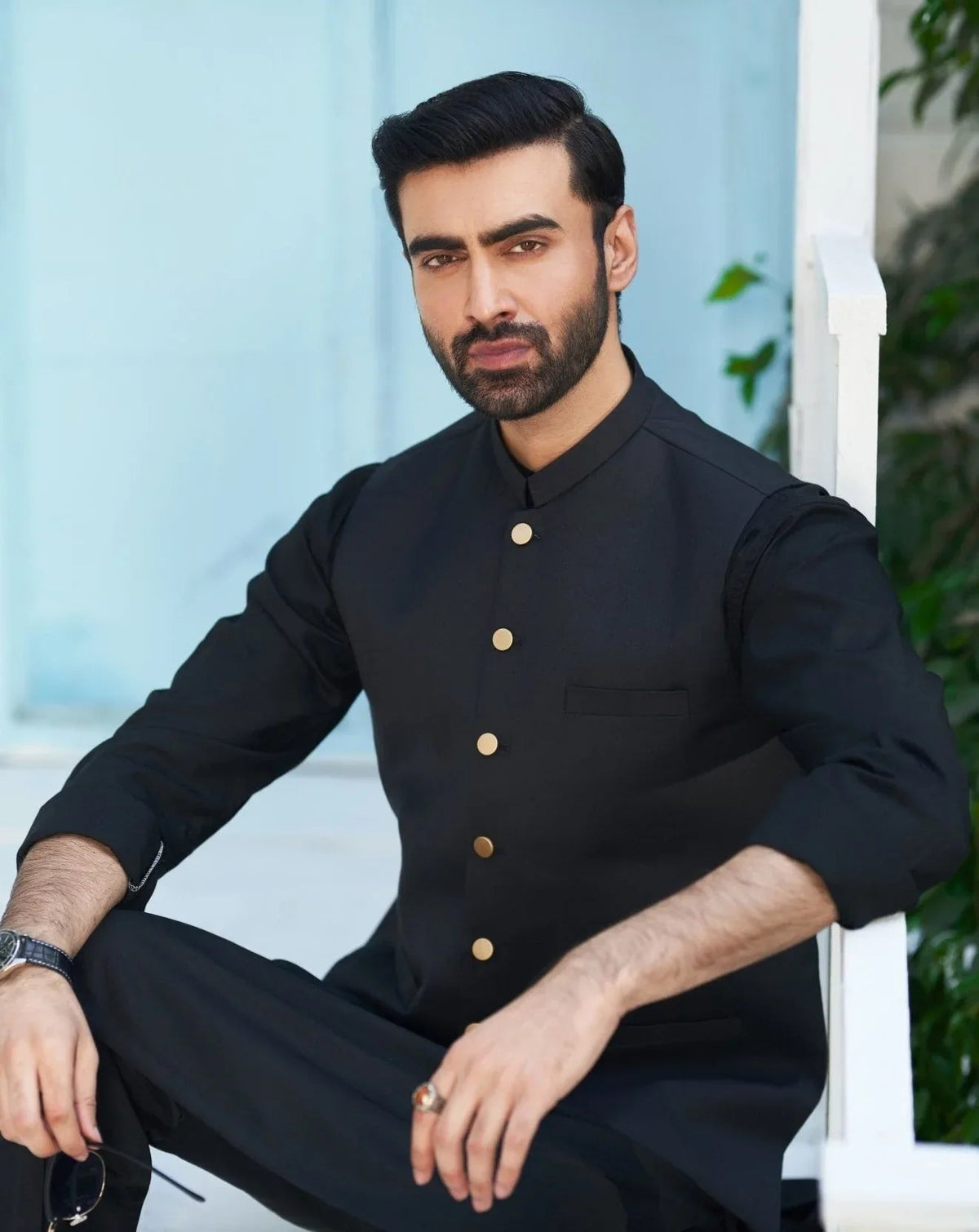 Black Kurta Trouser with Suiting Waistcoat - Round Cut - Men