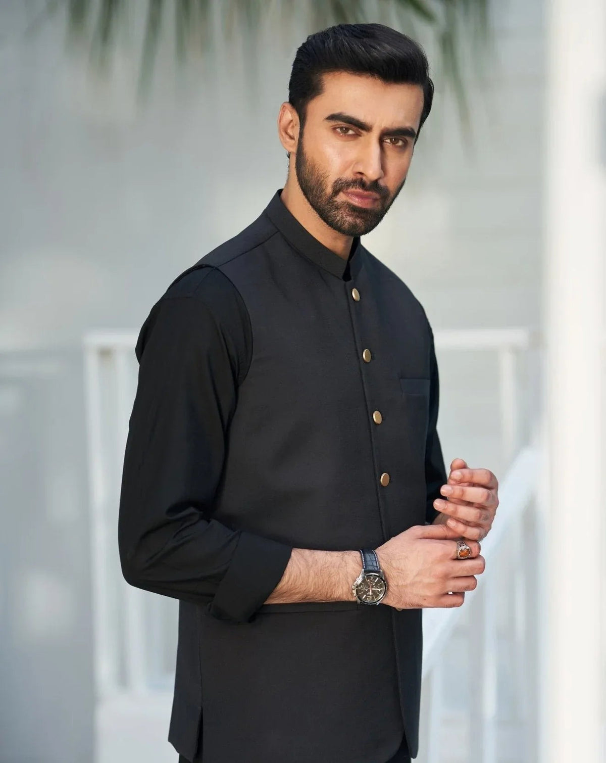 Black Kurta Trouser with Suiting Waistcoat - Round Cut - Men