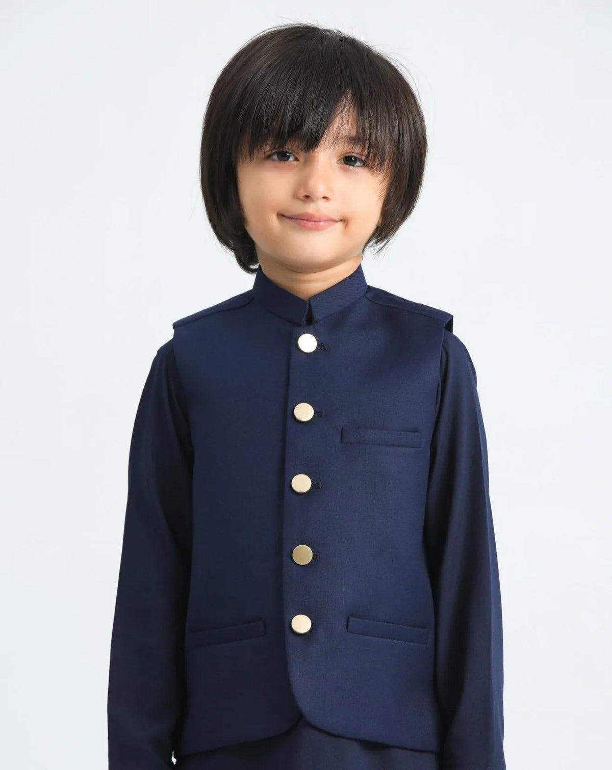 Navy Blue Kurta Trouser with Suiting Waistcoat - Kids