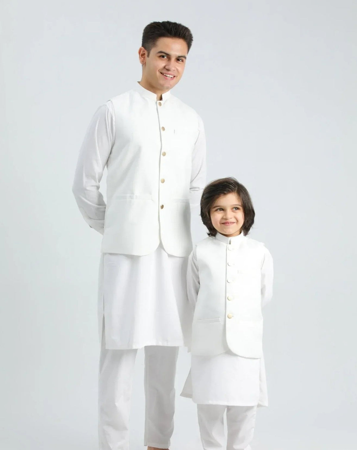 Off White Kameez Shalwar with Suiting Waistcoat - Round Cut - Men