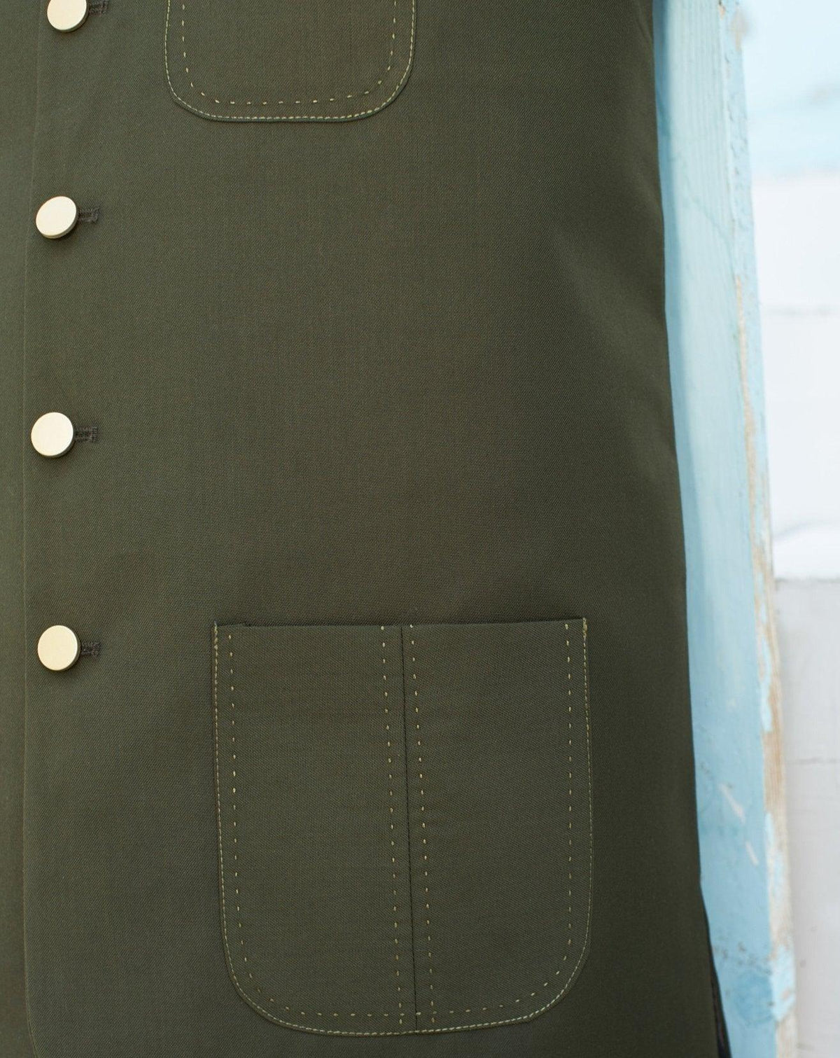 Army Green Suiting Waistcoat - Round Cut - Men