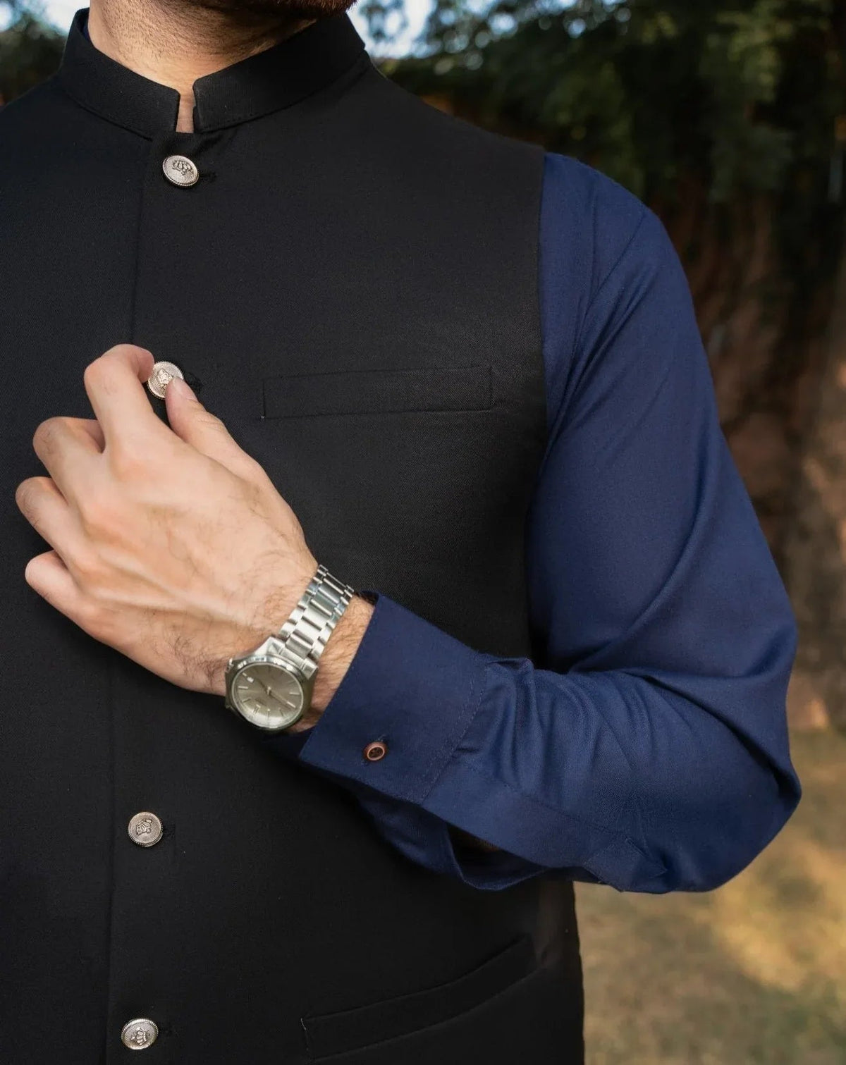 Black Opal Suiting Waistcoat - Round Cut - Men