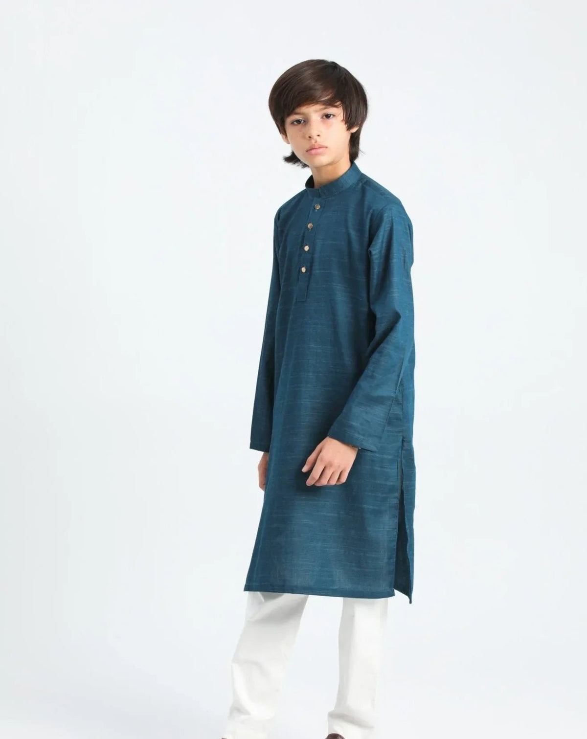 Blue Textured Cotton Kurta Trouser - Kids