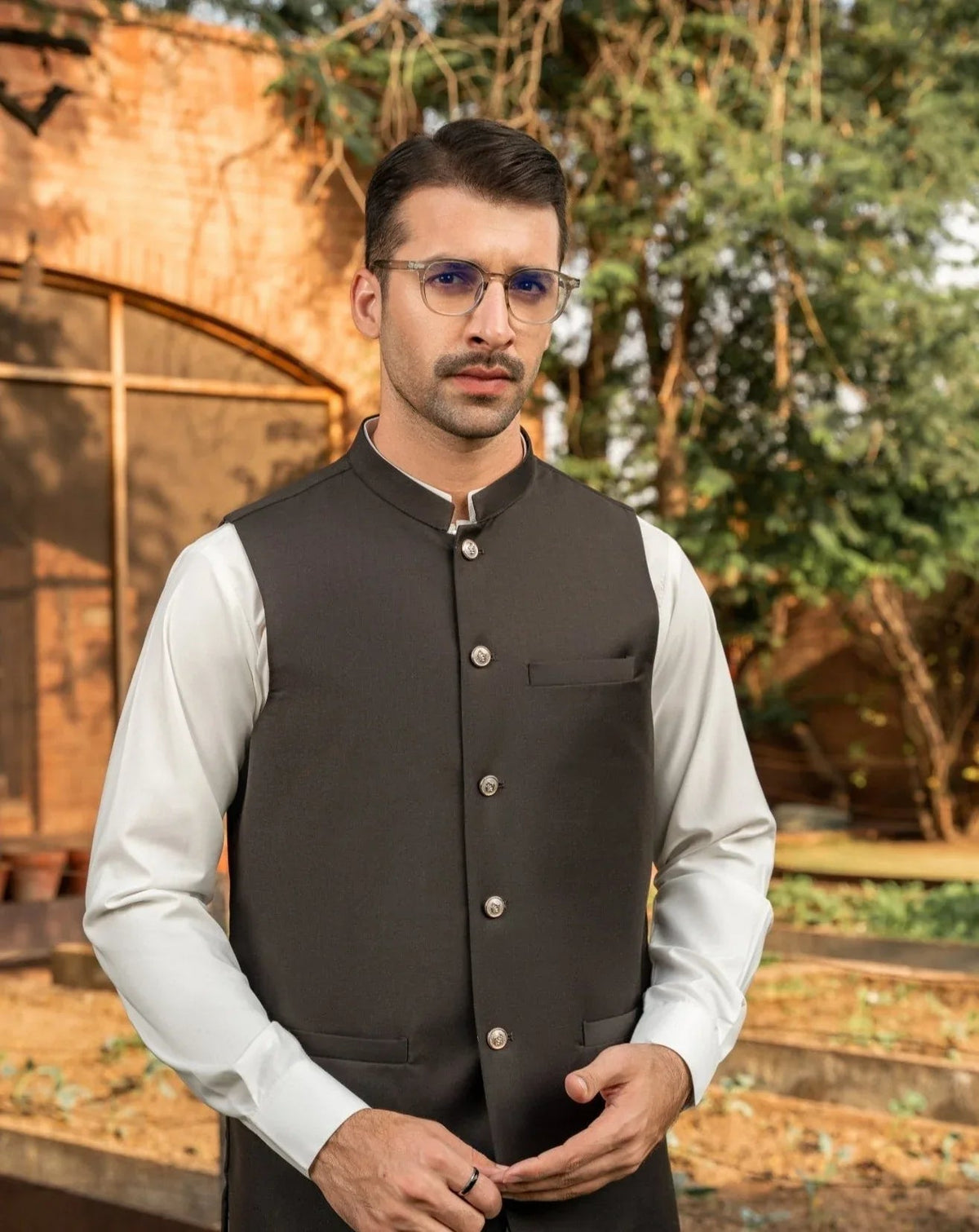 Dark Brown Suiting Waistcoat - Round Cut - Men